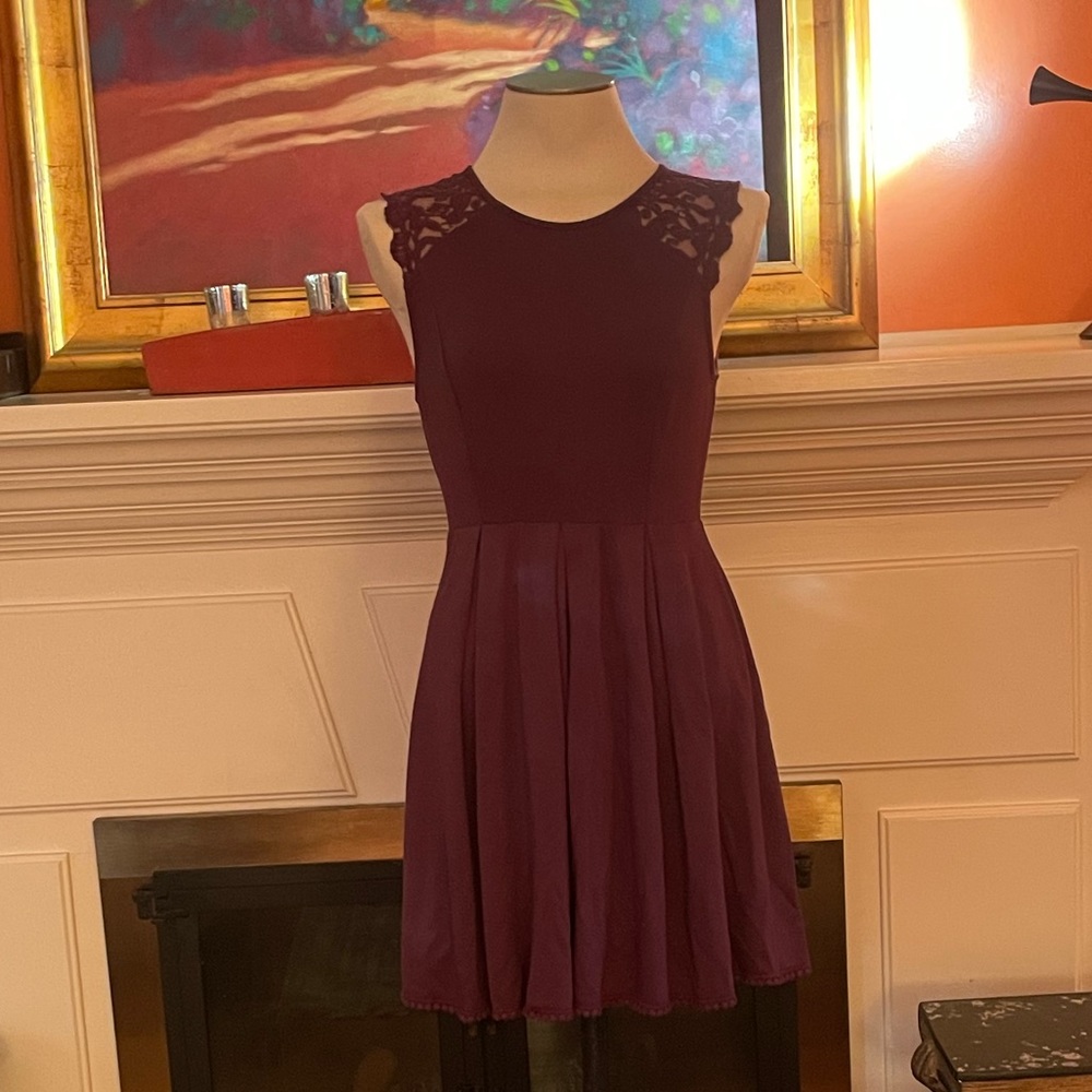Altar’d State size large eggplant colored A-line dress with lace detailing